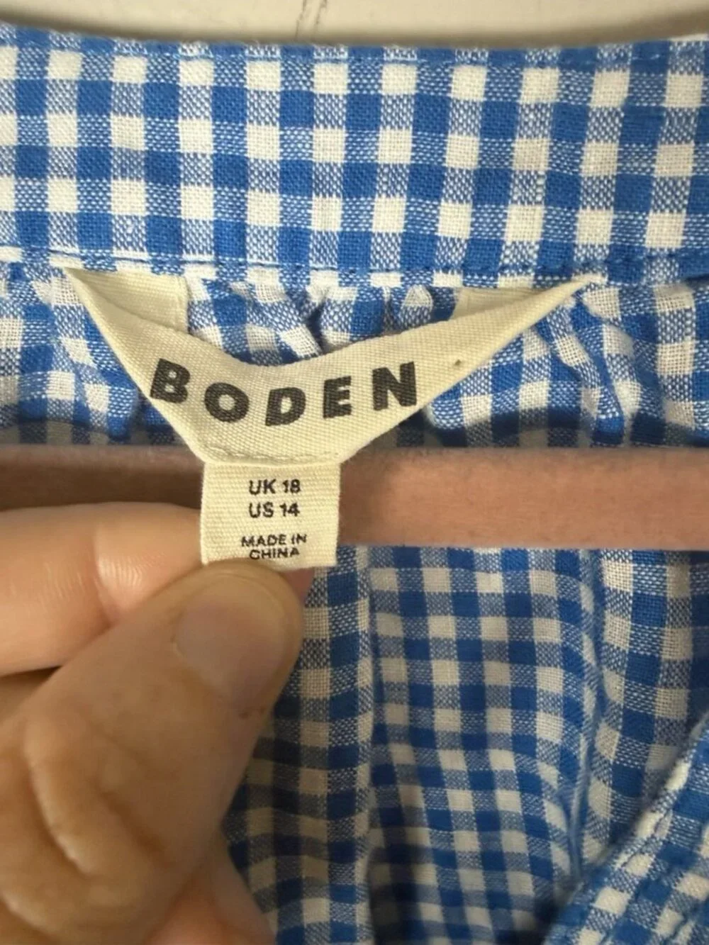 Boden Brooke Linen Top Shirt Blouse Size 14 Blue Gingham Checkered Resort Preppy